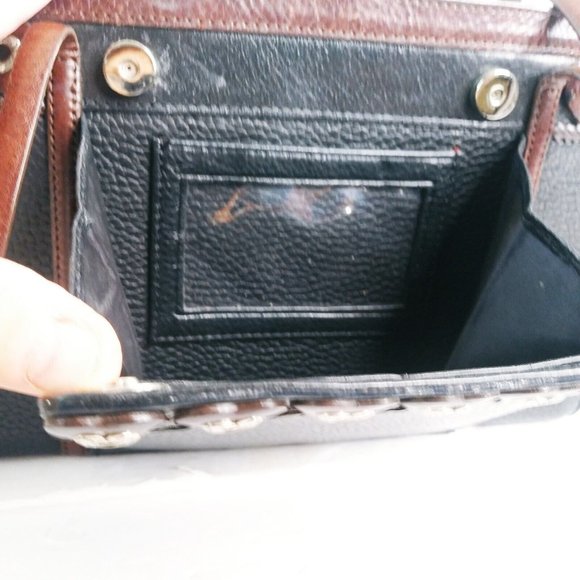VTG! BRIGHTON Black/Brown Pebble Leather Shoulder Bag 10" Wide x 6.75" Tall - Picture 11 of 11